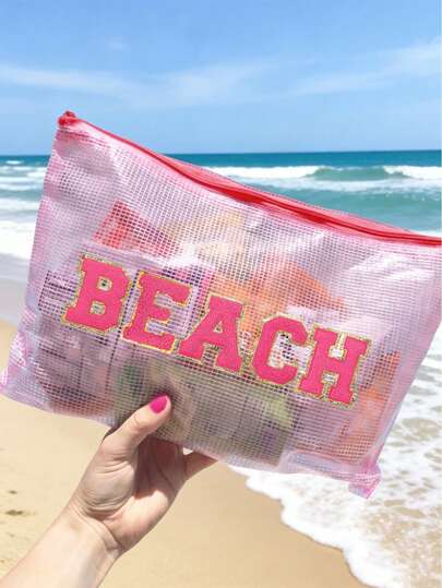 1个防水PVC沙滩包，带有“沙滩、护士、教师”毛巾刺绣，A4透明文件袋，大容量化妆包，网状拉链袋，便携式游泳包，适用于游泳、潜水、暑假、返校、郊游、日常生活、旅行必备，是送给家人、朋友、爱人、老师的完美礼物，也是生日礼物、节日礼物、派对礼物、母亲节礼物、返校礼物的理想之选。