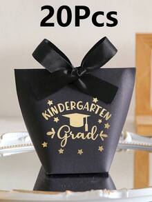 Kindergarten Graduation Gift Box, Foil Stamped Graduation Cap Pattern Ribbon Bow Favor Box, Black & White Square Party Celebration Return Gift Box, Graduation Season Commemorative Gift Box - View 23
