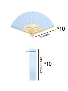 Elegant Folding Fan Set, Includes Bow Tie And Gift Bag, Bride's Bamboo Hand-Held Folding Fan, Suitable As Bridesmaid Gift And Wedding Decor, Perfect For Parties, Events, And Summer Accessory - Baby Blue - View 13