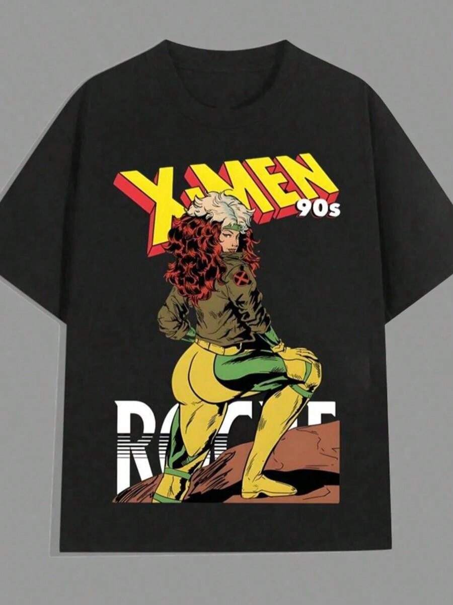 Black T - Shirt With 90s Rogue Print,Casual Print,Comfortable And Versatile,Pure Cotton 220g Printed T-Shirt,Unisex Style,Disfraz De Halloween Hombre,Men Fall Clothes,Y2K,Nightmare Before Christmas - 藍色 - 查看 1