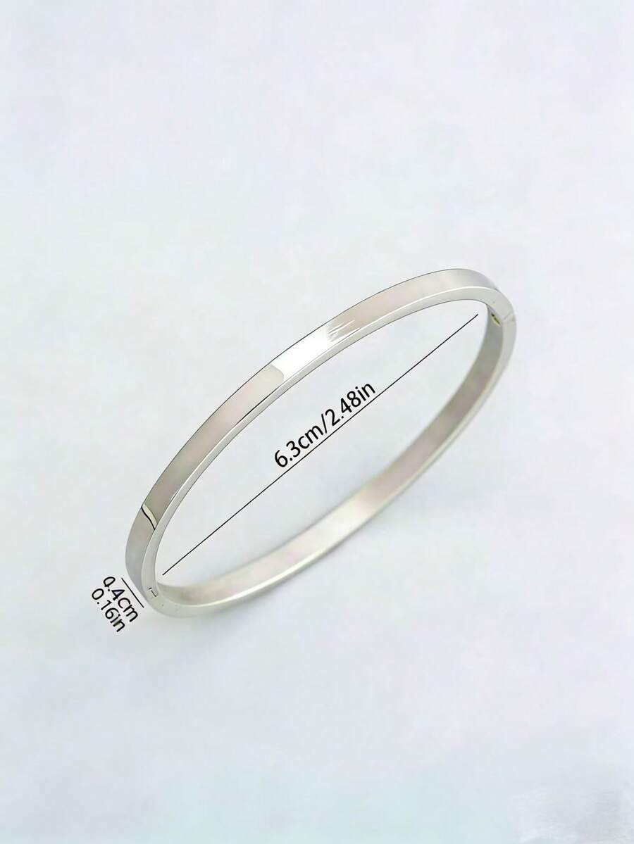 Gelang Baja Tahan Karat, Gelang Kasual Elegan dengan Gesper Oval, Ukuran L (Cocok untuk Wanita) - L Perak - View 1