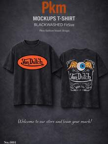 Men Black Washed Cotton Streetwear Brand Street Style 100 Percent Pure Cotton T Shirt Front And Back Print With Vons Dutchs Logo And Eye With Wings Design For Casual Wear Outfits | Front And Back Print | Vintage Heavyweight T Shirt | Perfect Gift | Loose Comfortable Breathable | Machine Washable Fabric | Hip Hop Cool Style | Drippy Clothes | Y2K - 黑色 - 查看 2