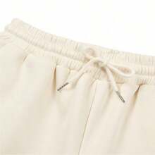 Wide Leg Pants With Hip-Hop Print 'Spider Letters' Streetwear, Comfortable, Versatile, Casual, For Going Out, Holiday Basic, Knit Fabric, Pocket, Drawstring, Tie, Airport Clothes, Holiday, School, Night - 米白色 - 查看 3