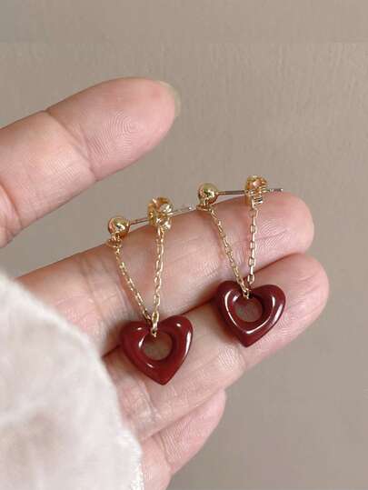 1 par de pendientes elegantes y minimalistas con forma de corazón y borlas en estilo retro, adecuados para uso diario, ir al trabajo, festivales y fiestas de las mujeres