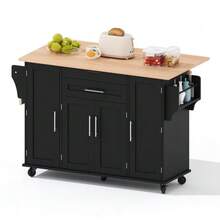 120*45cm, Mobile Kitchen Island, Kitchen Trolley, Extendable Worktop Up To 70cm, Concealed Cutlery Drawer, Adjustable Shelves, Spice Rack And Towel Rail, Suitable For Kitchen, Dining Room Or Living Room - Black - View 7
