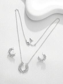 3 件套 18K 镀金铜方晶锆石耳钉、项链吊坠首饰套装、女士奢华婚礼礼物 - 金黃色 - 查看 4