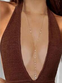 新款极简性感水钻身体链，合金扇贝吊坠金属链腰链 - 金色 - 查看 1