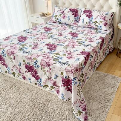 1 bộ ga trải giường in hoa bằng vải polyester nhẹ 100%, thoáng khí, trang trí phòng ngủ, phù hợp cho người lớn và thanh thiếu niên.