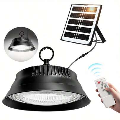 1 đèn LED năng lượng mặt trời treo, đèn treo ngoài trời, đèn LED năng lượng mặt trời cho nhà để xe, đèn sân vườn năng lượng mặt trời độ sáng cao, có điều khiển từ xa, ánh sáng trắng, thích hợp cho quảng trường, nhà kho và trang trí sân vườn, đèn chiếu sáng ngoài trời năng lượng mặt trời cho hiên nhà.