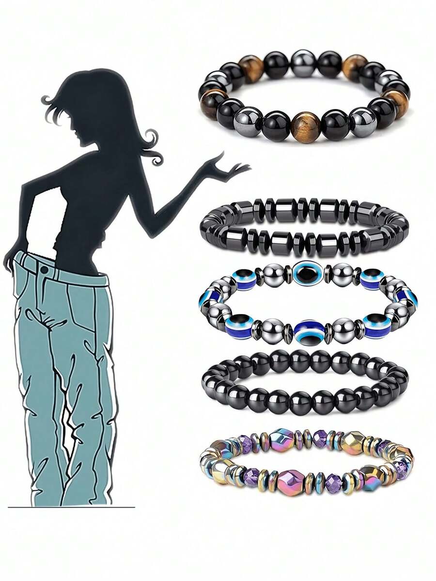 情侣减肥天然黑胆石脚链，瑜伽磁性石情侣手链 - 彩色 - 查看 1