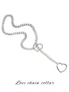 1pc Heart-Shaped Chain Choker, Lingerie Accessory, Women's Heart-Shaped Leash Necklace, Multi-Layer Tassel Necklace, Punk Metal Chain Body Jewelry Chain, Accessory For Couples, Dates, Parties And Performances - Silver - View 8