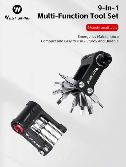  WEST BIKING Multifunctional Portable Bicycle Repair Tool Set With Hidden CO2 Fast Charging Air Inlet And High-Strength Screwdriver Combination Tool