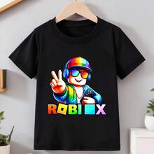 Cute Kids Shirt, Rainbow Gamer Toddler Tee, Cool Video Game Graphic Top, 100% Cotton 180g Youth T Shirt, Soft Casual Tee - 黑色 - 查看 3