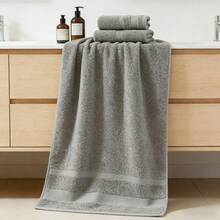 3 件 100% 纯棉速干高吸水柔软多巴胺彩色毛巾大浴巾套装，家庭浴室酒店健身房泳池海滩美容院水疗中心，男女通用，可机洗，情人节礼物，母亲节礼物家庭浴室装饰夏季返校美容院家庭浴室 - 灰色 - 查看 1