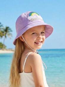 1pc Girls' Fisherman Bucket Hat, Cute & Sweet For Summer, Sequin Rainbow, Lightweight For Spring & Autumn, Wide Brim Sun Protection Hat, Adjustable Chin Strap, Breathable, Quick Dry, Packable, Soft Material, Skin-Friendly, One Size Fits Most, Washable, Suitable For Beach, Outdoor Play, Hiking, Camping - 1PC - View 4