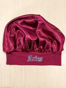 1pc Kids' Unique Constellation Cap: Burgundy Satin Hair Care Cap 12 Constellation Logo Practical & Eye-Catching Essential For Home - Burgundy - View 5
