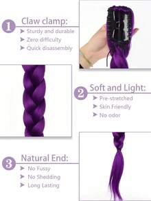 紫色合成纤维编织夹式假发，猎人女孩组合假发，长辫子，28英寸大辫子，适合角色扮演、动漫造型、节日派对佩戴 - 彩色 - 查看 2