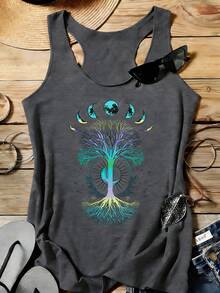 FNI Fusion Women's Casual Rainbow Printed Tank Top, Suitable For Summer Back To SchoolPlus Size Women Sleeveless Spring Tops Loose Comfy Vacation Outfits - 深灰色2 - 查看 7