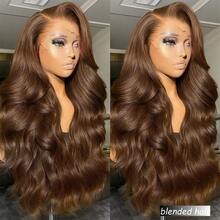 12英寸即戴即用免胶波波头假发，真人发混纺，自然波浪波波头，女士真人发混纺假发，13x4蕾丝前假发，真人发混纺，预先拔毛、预先剪裁，蕾丝设计，可直接佩戴，180%密度，棕色 - 棕色 - 查看 5