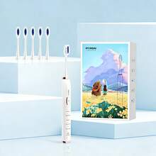 HYUNDAI Cepillo de dientes eléctrico con pantalla de alta definición: ¡6 cabezales incluidos! Batería de larga duración, vibración sónica, paquete familiar para adultos, recargable, con cerdas suaves (unisex). - Blanco - Ver 2