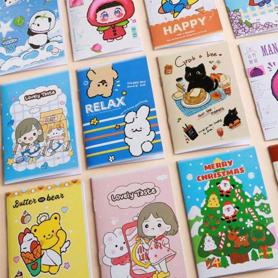 5/6/8/10/12pcs Animal Spiral Notebooks, Student Notebooks, Vocabulary Notebooks, Sketchbooks, Memo Pads, School Supplies, Student Prizes, Party Memo Books, Back To School Stationery, Christmas Memo Books, Mini Cartoon Portable Pocket Memo Pads, Cute Children's Prizes Memo Books - Multicolor - View 1