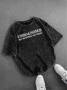 This Pattern-Printed Round-Neck Short-Sleeve Vintage Casual Everyday Washed T-Shirt Has An Issue, But The Nature Of The Problem Has Not Yet Been Determined - 黑色 - 查看 6