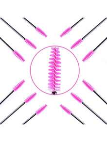 100支/50支一次性螺旋睫毛刷，化妆工具，适用于睫毛嫁接、眉毛修整、眼影涂抹 - 玫紅色 - 查看 3