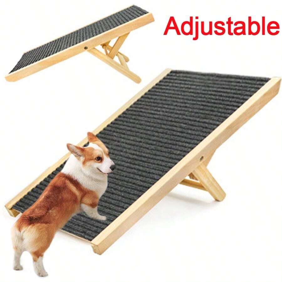 Freestanding Dog Ramp Pet Puppy Ramp Adjustable Heights Non-Slip Carpet Stair - Black - View 1