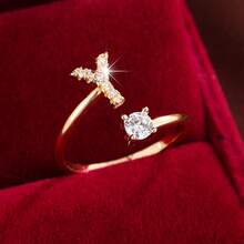 1 chiếc nhẫn điều chỉnh được, thiết kế chữ cái tiếng Anh tối giản, đính đá Cubic Zirconia, dành cho nữ. - Nhiều màu - Xem 39