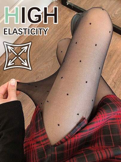 新款超薄高透明洛丽塔波点连裤袜，性感黑色紧身裤