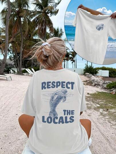 "Respektiere die einheimischen Seekühe"-T-Shirt – Vintage-T-Shirt aus den 90er-Jahren mit Seekuh-Motiv und passendem Text zum Thema Meeresschutz. Lässiges Strand-T-Shirt mit Meeresmotiven, ideales Geschenk für Seekuh-Fans und perfekt für Strandspaziergänge! Frühlingstauglich, aus Baumwolle.