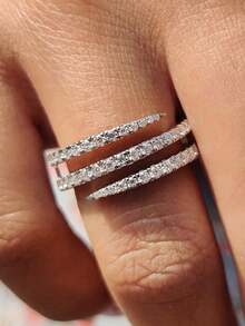 1pc 925 Sterling Silver Exquisite Criss-Cross Triple Circle Rhinestone Ring, Elegant Jewelry Gift For Women - Cross Three Circles Full Diamond Ring - View 7