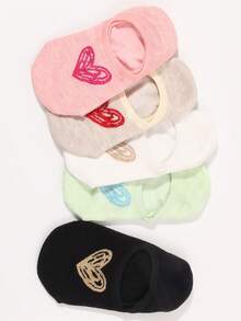 5双装彩色爱心图案时尚女士船袜，防滑舒适，适合春夏穿着，休闲通勤皆宜。 - 彩色 - 查看 2