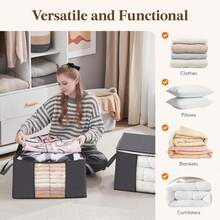 6 Pack Clothes Large Storage Bag, Foldable Storage Bin Closet Organizer With Reinforced Handle, Sturdy Fabric Blanket Storage With Clear Window, Storage Containers For Clothing, Bedding, Gray, (35L/90L) - View 6