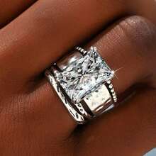Nhẫn Paraiba giả đá quý, kiểu dáng thanh lịch, hình tròn bốn chấu, kiểu dáng công chúa, quà tặng trang sức dành cho phụ nữ. - trắng - Xem 9