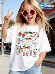 Disney Toy Story Bow T-Shirt, Hand-Painted Bow For Each Character, Matching With The Character Name Print Pattern Summer Tops,Short-Sleeved Casual And Cute Style  Children's Clothing Design,Summer Outfits ,Girl Clothes For Kids ,Ropa Para Niños,Teen Girls Clothes,Kids Clothes,Graphic Tee, Summer Clothes,Perfect For Cool Girls. Comfortable And Breathable Children's Short-Sleeved T-Shirt. Comfortable And Casual Wear All Year Round  Children's Clothes,Comfortable & Lightweight, Iconic Print For Mix-And-Match Outfits,Suitable For Both Boys And Girls. - White - View 2