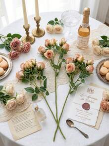 Rosa künstliche Rosen, künstliche getrocknete Rosen, Heimdekoration künstliche Rosen, 7 Stück kleine künstliche Rosen im nordischen Stil, grüne künstliche Pflanzen, bohemischer Herbst-Landhaus-Stil dekorativer Rosenstrauß | Geeignet für saisonale Heimdekoration, Wohnzimmer, Esszimmerdekoration, Hochzeitsdekoration - Herbstorange - Übersicht 8