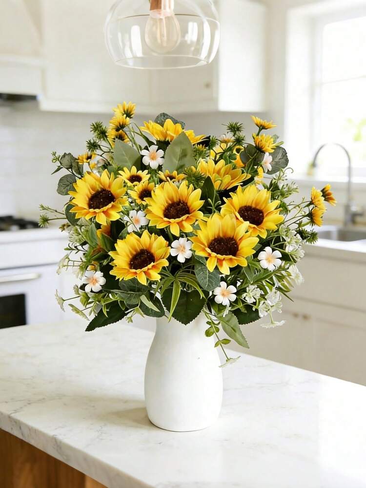 Artificial Sunflower Bouquet, Outdoor Artificial Flowers. Home And Wedding Spring/Summer Decor. Bridal Bouquet Decor. DIY Gardening Craft Decoration. Silk Artificial Sunflower Artificial Yellow Flowers For Home And Wedding Decoration - Yellow - View 4