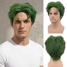 150g Heat-Resistant Green Short Curly Wig For Men, Solid Color Green Version, Comes With Wig Cap, Suitable For Cosplay And Daily Use - Green - View 2