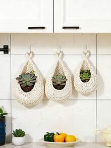 1pc Handwoven Teardrop-Shaped Storage Basket, Bohemian Style, Space-Saving Wall-Mounted Organizer, Suitable For Storing Vegetables, Potatoes, Onions, Garlic, Fresh Produce, Snacks, Toiletries, Towels, Toys And Household Items, Multifunctional Decor Piece, Fits Bohemian & Farmhouse Home Decor - White - View 5