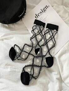 1双韩版/可爱风性感少女心形玻璃丝袜，女士透明薄水晶中筒袜 - 彩色 - 查看 3