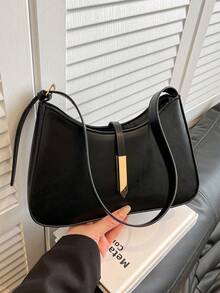 Niche Design Women's Shoulder Bag, Commuter Chic Handbag, Underarm Baguette Bag - Black - View 6