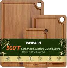 Cutting Board Kitchen – 3-Piece Wooden Boards With Grooves, Side Handles, Non-Slip Mats – Meat, Veggies Fruit,Cutting Board & Knife Sets – Kitchen - Carbonized Brown - View 11