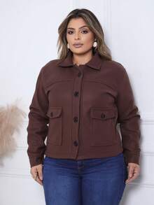 Women's Casual Jacket, Wool-Type Fabric, Pockets, Buttons On The Front, Suitable For Everyday Cold Weather. - 鏽棕色 - 查看 3