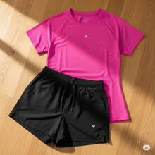 Women's 3-Piece Gym Kit: 2 Dry Fit T-Shirts + Comfortable Tactel Shorts - Women's 3-Piece Fitness Set With 2 Dry Fit Tops + Lightweight Shorts - 套件 B - 查看 3