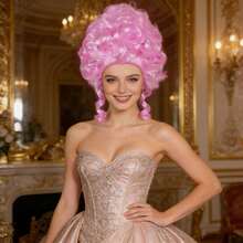 优雅女士维多利亚宫廷复古假发 - 经典18世纪殖民时期历史角色扮演假发，复古洛可可风格欧洲女王服装假发，短款大卷巴洛克蓬松盘发蜂窝式假发，适合节日、文艺复兴派对、戏剧表演、化装舞会、毕业舞会和皇家主题活动，多种鲜艳颜色可选（银色、金色、粉色、亮红色、黑色、深棕色）的合成假发 - 彩色 - 查看 19