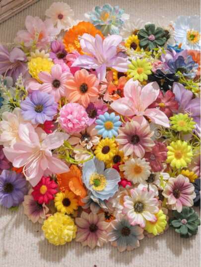 1/25/40/100pcs Artificial Flower Materials Packaging Fake Flowers Silk Flowers DIY Craft Headpiece Wreath Materials Wedding Bouquet Mother's Day Decoration, All Seasons Available
