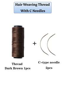 nunify 用于手工缝制发片、假发、DIY的缝纫线/编织线（黑色、棕色、深棕色、米色、卡其色），60米/卷，配C型弯针，假发制作工具 - 1PC - 查看 14