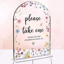 1pc Elegant Floral Wedding Sign - Curved Tabletop Decor With "Please Take One" Text, Pastel Floral Pattern (Pink, Yellow, Green) - Lightweight Acrylic Wedding Party Decoration, Suitable For Welcoming Reception, Bridal Shower, Anniversary - Easy To Install - A - View 3