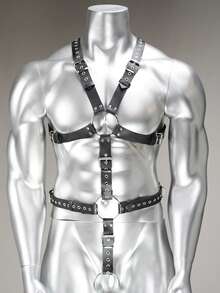 Gothic Style Faux Leather Body Harness For Men Full Chest Straps Punk Fashion Accessory For Costume And Daily Outfit - Black - View 6